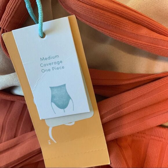New KONA SOL Ribbed Orange Tie Back Swimsuit M - Picture 10 of 10